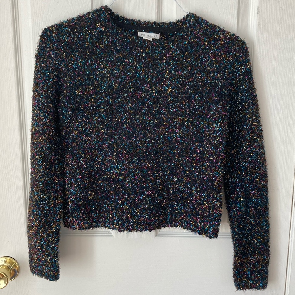 NWOT Primark Black w/ Multi Colored Tinsel Holiday Sweater